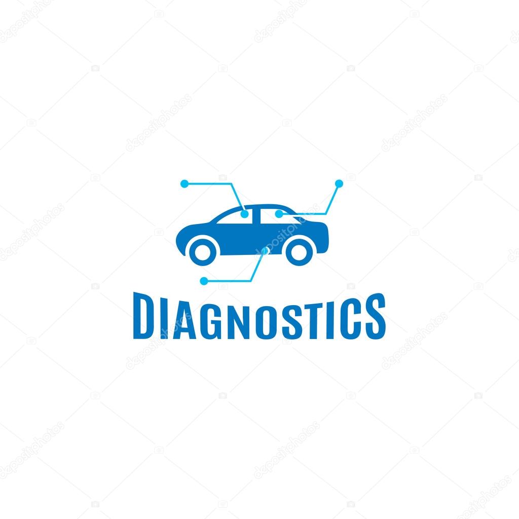 Isolated abstract blue color car diagnostics logo on the white background. Automobile side view logotype. Mechanical engineering icon. Repair service sign. Auto business symbol. Vector illustration