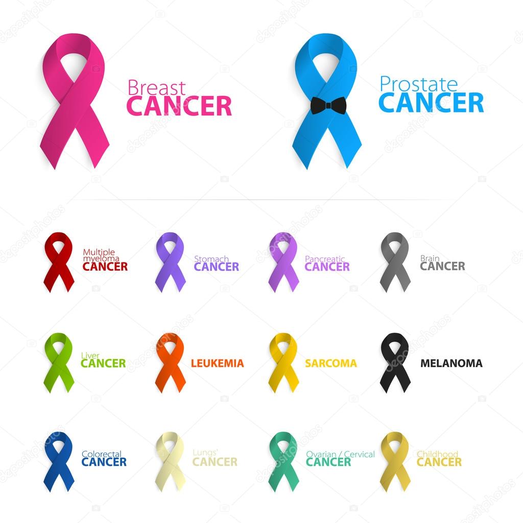 Isolated colorful ribbon logo set on the white background. Against cancer logotype. Stop prostate cancer disease symbol. International worldwide breast cancer week. Medical sign. Vector illustration.