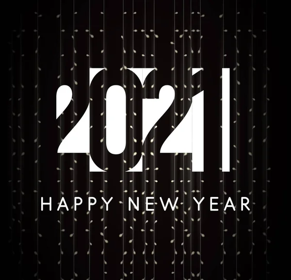 2021 yılbaşı partisi için yeni yıl tebrik kartı. Negatif uzay numaraları, beyaz siluet logosu. Vektör illüstrasyonu — Stok Vektör