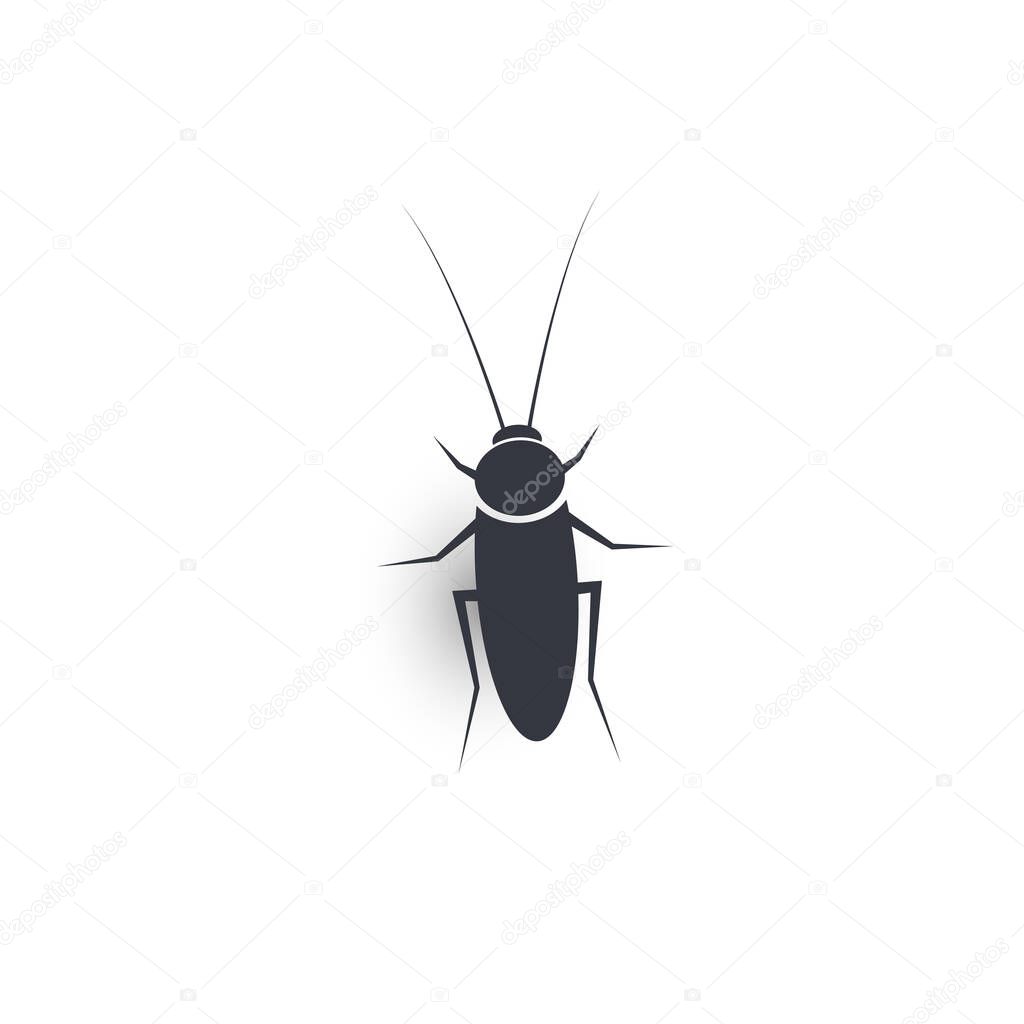 cockroach logo, home parasite icon, black silhouette of an insect living in the kitchen, isolated vector, simple illustration