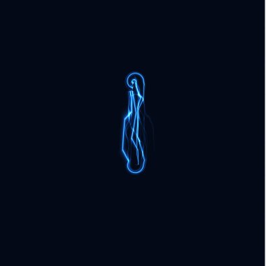 Yıldırım Gerçekçi harf I, parlak eldiven logosu, elektrik enerjisi parıltısı tarzı sembol, mavi Tesla plazma işareti. Thunderbolt vektör çizimi, tipografi tasarımı