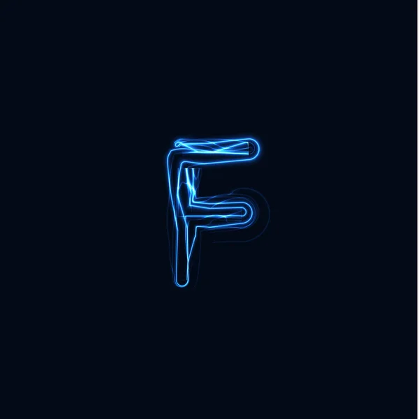 Lightning lettre réaliste F, logo lumineux de gants, symbole de style de lueur d'énergie électrique, signe bleu de type plasma tesla. Illustration vectorielle Thunderbolt, conception typographique — Image vectorielle