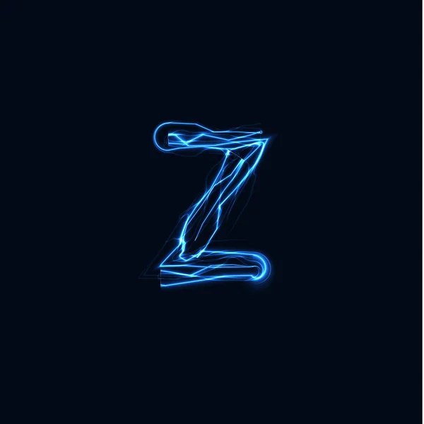 Rayo Realista letra Z, brillante logotipo de glamour, símbolo de estilo de brillo de energía eléctrica, signo de plasma tesla azul. Ilustración vectorial Thunderbolt, diseño tipográfico — Vector de stock