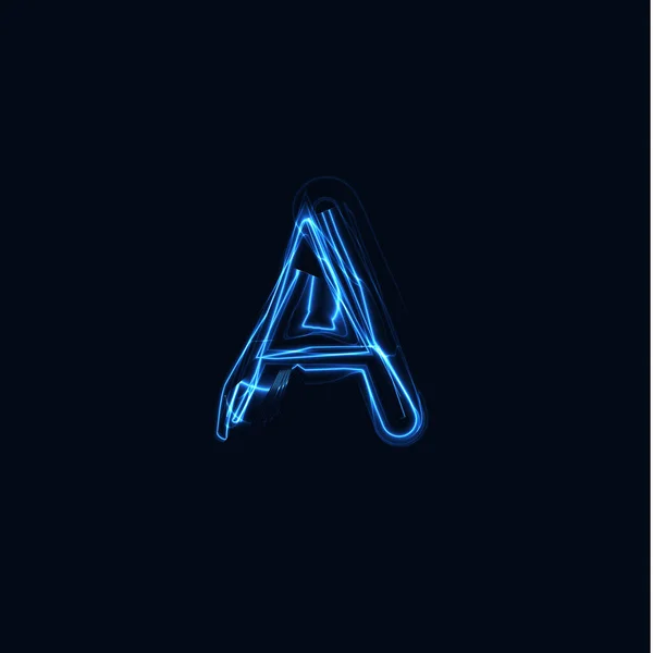 Lightning Realistische letter A, heldere gloeiende logo, elektrische energie gloeien stijl symbool, blauwe tesla plasma type teken. Thunderbolt vector illustratie, typografie ontwerp — Stockvector