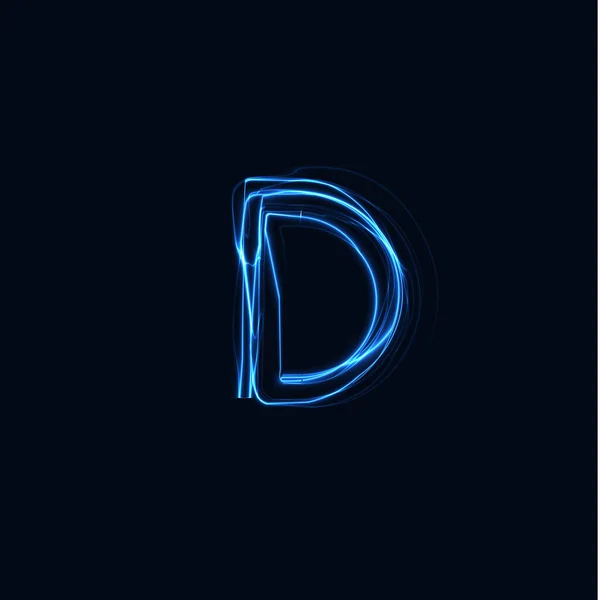Lightning現実的な文字D 、明るい手袋のロゴ、電気エネルギー輝きスタイルのシンボル、青テスラプラズマタイプのサイン。Thunderboltベクトル図,タイポグラフィのデザイン — ストックベクタ