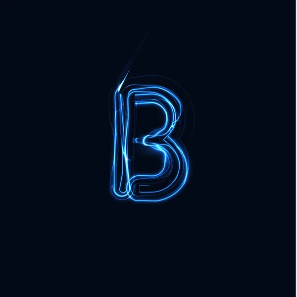 Lightning lettre réaliste B, logo lumineux de gants, symbole de style de lueur d'énergie électrique, signe bleu de type plasma tesla. Illustration vectorielle Thunderbolt, conception typographique — Image vectorielle