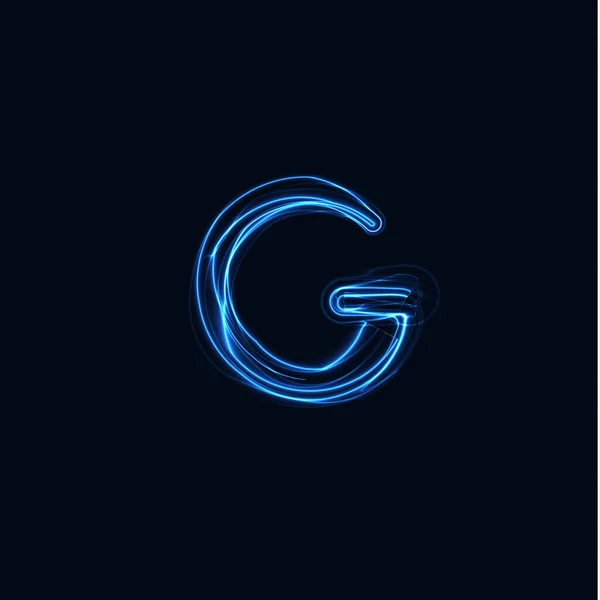 Зажигательная буква G, яркий логотип в перчатках, символ в стиле электрического свечения, синий знак типа Tesla pampa. Векторная иллюстрация громовержцев, типография — стоковый вектор
