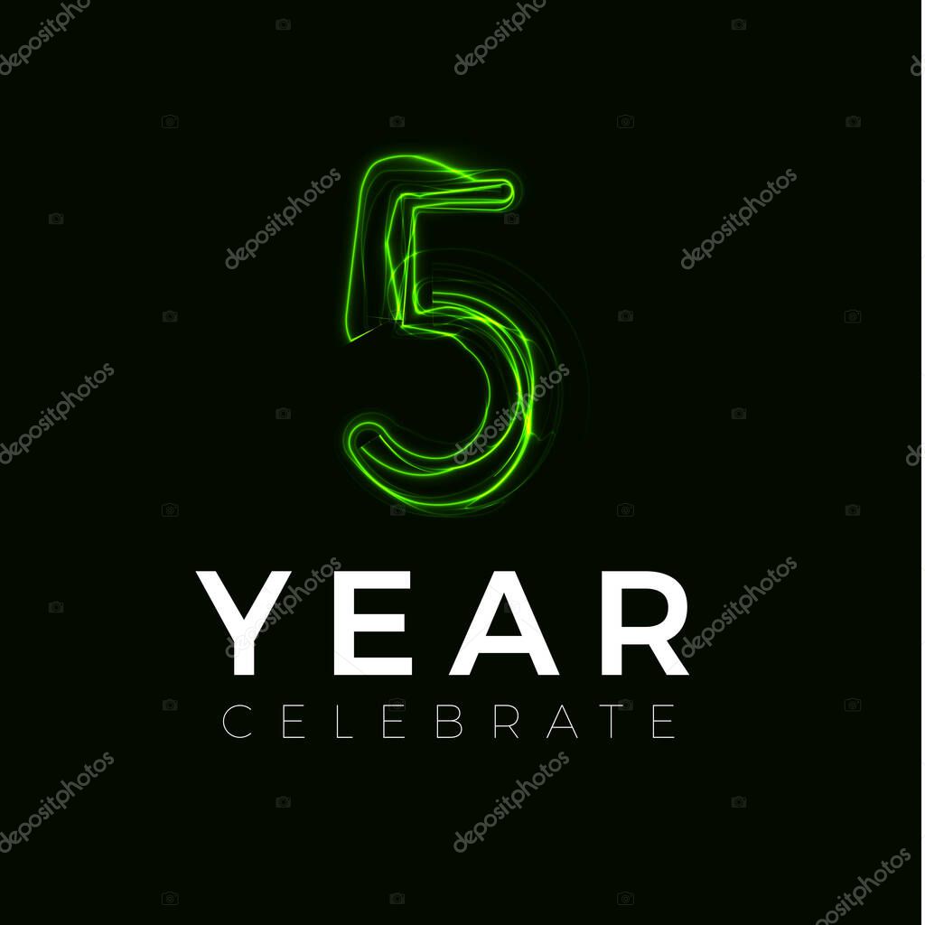Five Years celebrate poster for party. 5 years sign. Fifth birthday celebrate. Number for Halloween. Vector illustration.