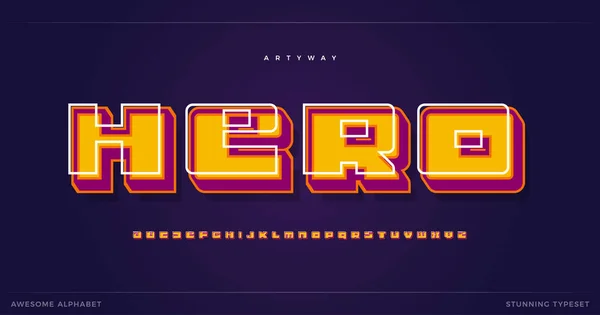 Superheld alfabet. Cartoon 3D oude stijl lettertype, Kleurrijke schaduw type voor moderne voor super held logo, kop en creatieve belettering. Gedurfde geometrische letters, vectortypografisch ontwerp — Stockvector