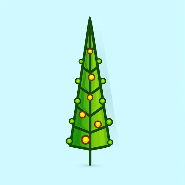 Christmas tree vector icon. Decorated tree in flat line art style. Green pine for design of greeting cards and invitations to New Year holidays and Christmas. Cartoon coniferous vector illustration. — Stock Vector