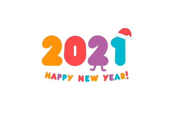 Úžasné 2021 barevné čísla blahopřání na Nový rok. Děti ploché jasné barevné logo pro blahopřání, kalendář titulek nebo sváteční dekorace. Vektorová ilustrace — Stockový vektor