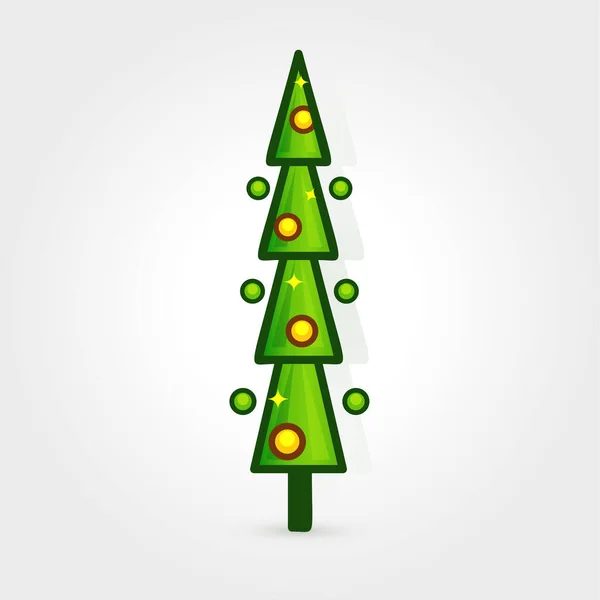 Christmas tree vector icon. Decorated tree in flat line art style. Green pine for design of greeting cards and invitations to New Year holidays and Christmas. Cartoon coniferous vector illustration. — Stock Vector