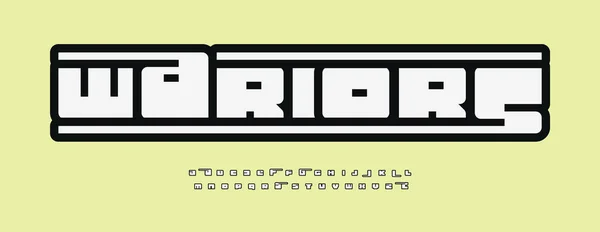 Alfabeto modular moderno, letras brancas com contorno preto, tipo de estilo geométrico mínimo para o logotipo automático moderno, título principal, monograma, lettering jogo e tipografia. Design de fonte Modern Bold —  Vetores de Stock