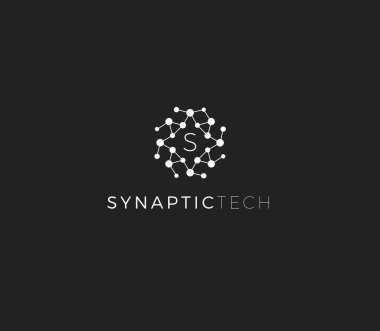 Sinir yapısı, soyut vektör logosu konsepti. Sinaptik teknik amblem, beyaz arkaplanda izole edilmiş bir simge. Tıbbi iş ve dijital teknoloji girişimi için yuvarlak nokta yüzey logosu