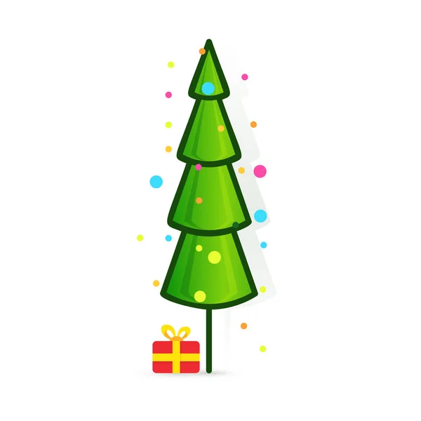 Рождественская векторная икона. Украшенное дерево в стиле плоской линии. Зеленая сосна для оформления поздравительных открыток и приглашений на новогодние праздники и Рождество. Карикатурная хвойная векторная иллюстрация. — стоковый вектор