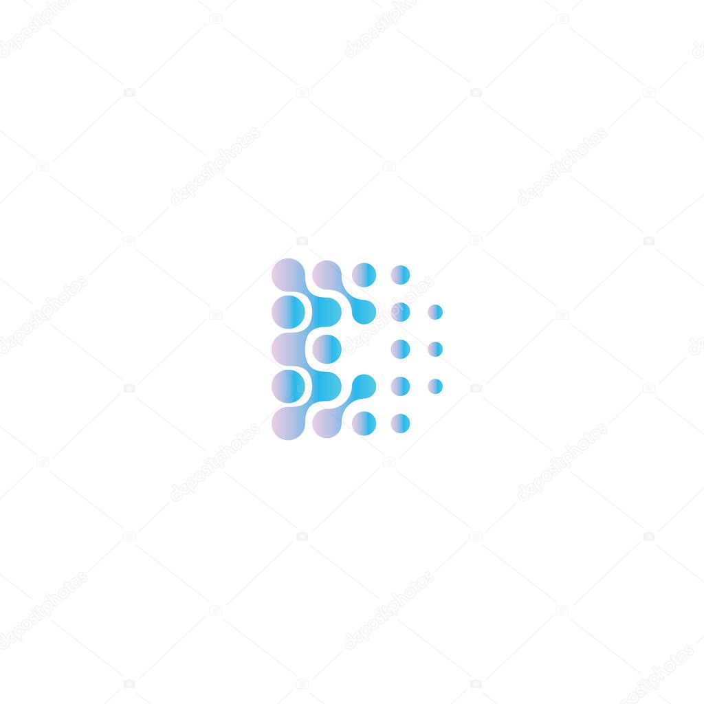 Dotted letter D, abstract style vector logo concept. Digital innovation technology, isolated icon on white background. Database, futuristic logotype template for business and developing startup