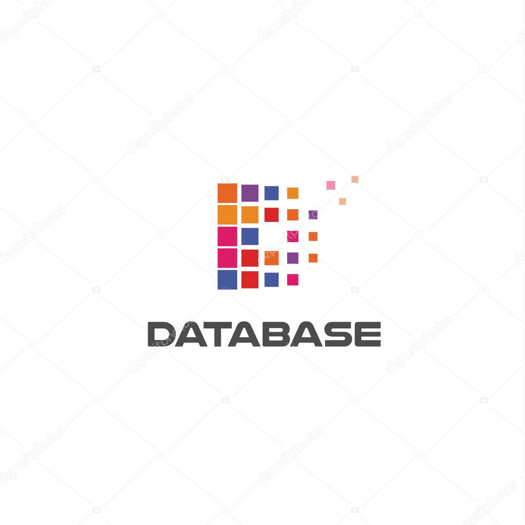 Colorful letter D, abstract style vector logo concept. Digital innovation technology, isolated icon on white background. Database, futuristic logotype template for business and developing startup.