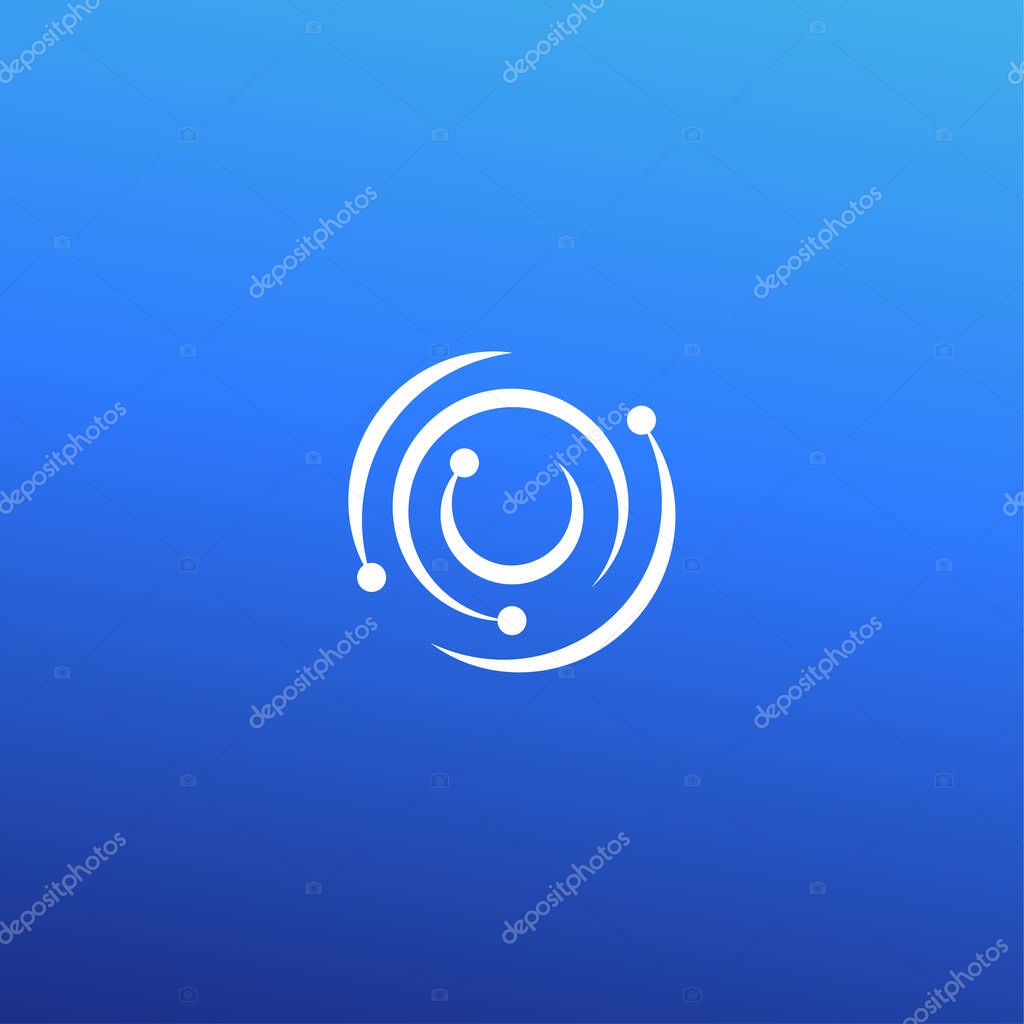 Whirlpool logo concept. Hurricane isolated icon on blue background. Retina scan for business and developing startup. Eye surgery flat style vector illustration.