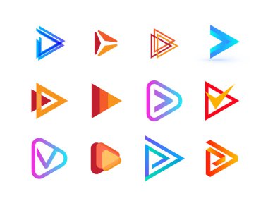 Yaratıcı logo koleksiyonunu oynat. Sağ ok işaretleri. Uygulama için modern vektör grafiği, ortam düzenleyici simgeleri