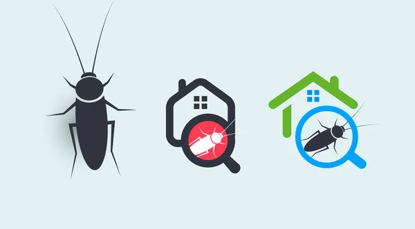 Conjunto de concepto de logotipo de servicio de control de plagas. Protección de la casa contra los insectos símbolos. Deshacerse de parásitos caseros vector gráfico — Archivo Imágenes Vectoriales