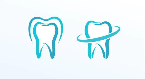 Dentistry flat cartoon style vector logo concept. Protected tooth, isolated icons on white background. Linear symbols of tooth for orthodontic clinic and dentistry. — Stok Vektör