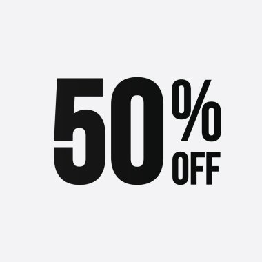 Çizgi film stili vektör logosu konseptinde% 50 indirim. Beyaz arka planda% 50 'lik izole satış ikonu. İş için yüzde elli indirim. Vektör illüstrasyonu