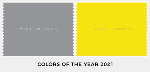 Los colores del año 2021, último gris y vibrante iluminan amarillo, dos colores independientes. Muestra de la tarjeta de la muestra de algodón, ilustración del vector — Vector de stock