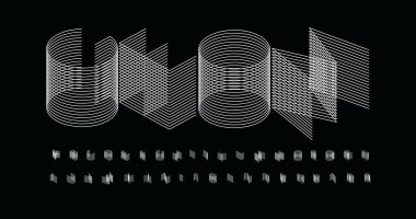 Üç boyutlu fütürizm alfabesi. İnce çizgi geometrik yazı tipi, modern fütürist logo, başlık, monogram, yaratıcı harfler ve maksimum tipografi için minimalist tip. Asgari web harfleri, vektör tipografik tasarımı