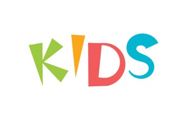 Çocuklar için renkli harfler, çocuk bölgesi logosu için çizgi film tarzı, oyun odası logoti, çocuklar için eğitim harfleri, okul ve anaokulu amblemi, vektör illüstrasyonu..