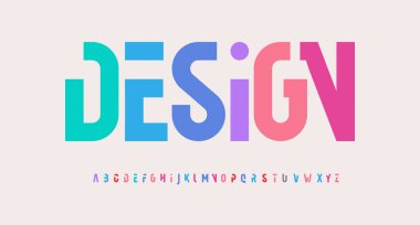 Creative alphabet, rainbow colors, modern geometric font. Bright colorful type for futuristic or kid logo, headline, lettering and typography. Trendy style letters, vector typographic design clipart