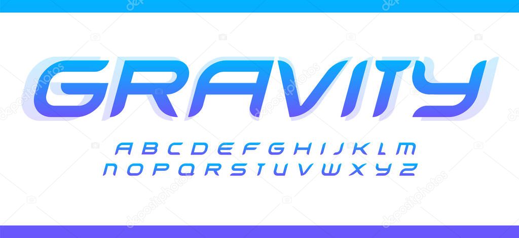 Modern futuristic alphabet. Elegant italic letters with bevel and smooth corners. Trendy font for women gym and sport like gymnastics, dancing, stretching, yoga and pilates.