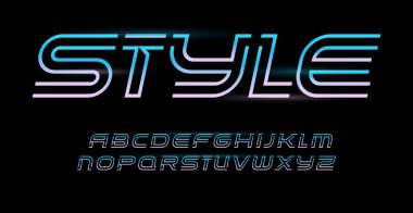 Doğrusal alfabe, sınır tarzı harfler. Çizgili yazı tipi, modern fütürist logo, manşet, spor monogramı, dinamik harfler ve tipografi için hat çizgisi tipi. Vektör tipografik tasarımı