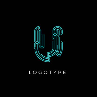 Dijital teknoloji logosu için U harfi. Yapay zeka ürün sembolü, robot sistem logosu ve vektör tasarımı için Contour devre biçimi monogramı