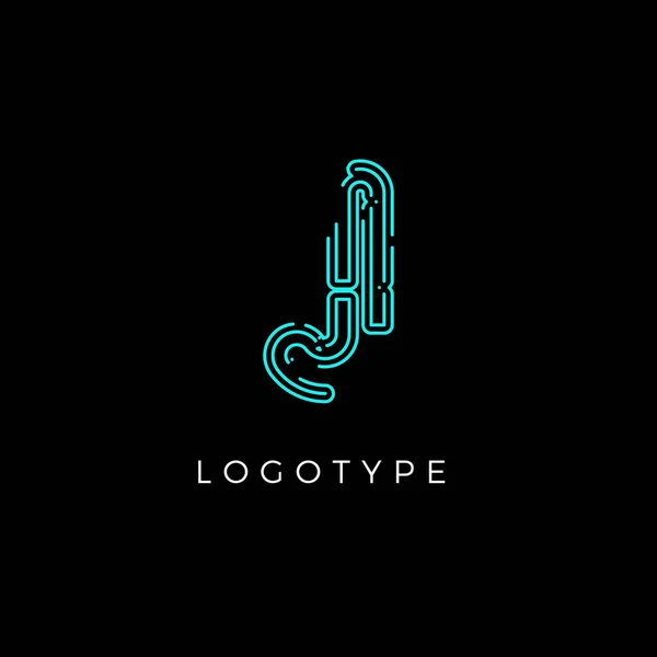 Cyber lettre J pour la technologie numérique logo concept. Monogramme de style circuit de contour pour symbole de produit d'intelligence artificielle, logo de système robotique et conception de type vectoriel — Image vectorielle