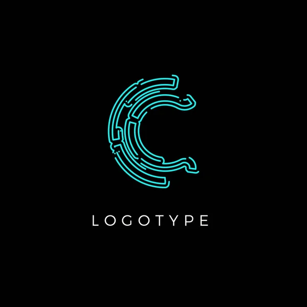 Cyber lettre C pour le concept de logo de technologie numérique. Monogramme de style circuit de contour pour symbole de produit d'intelligence artificielle, logo de système robotique et conception de type vectoriel — Image vectorielle