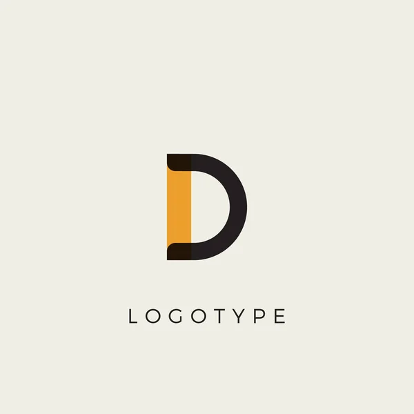 Tvůrčí písmeno D jako logo a monogram. Minimální umělecké písmo se žlutým puntíkem pro výuku, slavnostní a stranickou nebo technologickou grafiku. Vektorový typografický design — Stockový vektor