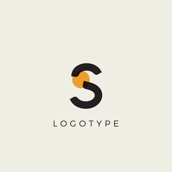 Creative letter S for logo and monogram. Minimal artistic style letter with yellow spot for education, festive and party or technology graphic. Vector typographic design — Stock Vector