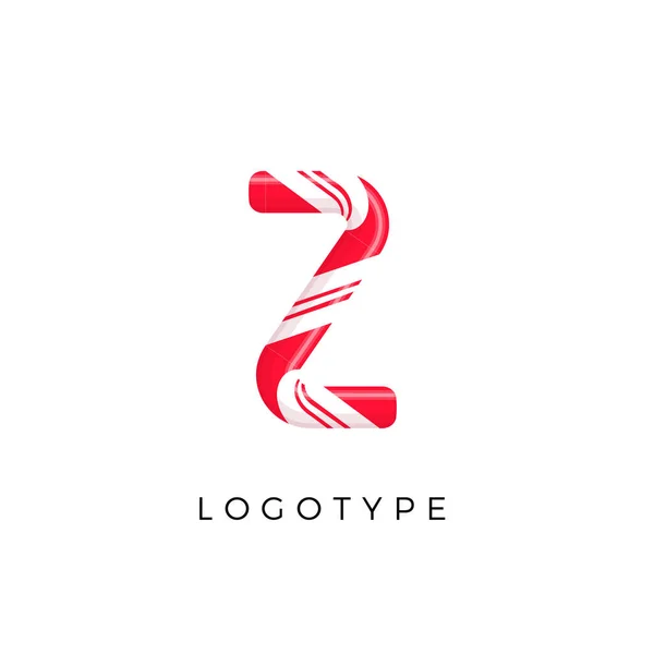 Candy lettre Z avec des rayures rouge vif et blanc. Comme la sucette sucrée ou la canne drôle. Symbole vectoriel latin pour logo et monogramme. Conception de l'ensemble de composition de marque — Image vectorielle