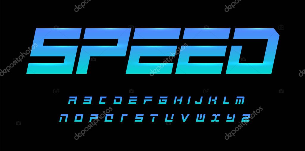 Speed alphabet. Geometric cropped font, dynamic type for modern sport and futuristic logo, headline, monogram, lettering and typography. Italic bold style letters, vector typographic design.