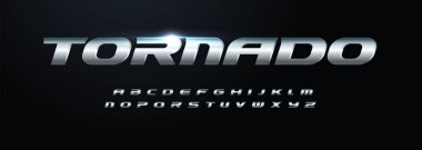 Çelik modern alfabe. Kalın italik demir yazı tipi, dinamik logo, başlık, spor başlığı, çarpma harfleri ve tipografi için paslanmaz metal tipi. Hız biçimi harfleri, vektör tipografik tasarımı.