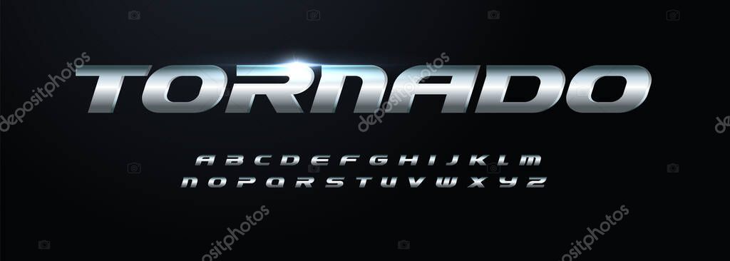 Steel modern alphabet. Bold italic iron font, stainless metal type for dynamic logo, headline, sport monogram, impact lettering and typography. Speed style letters, vector typographic design