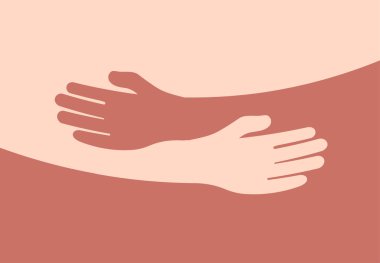Kucaklaşan insan sarılması el desteği ve sevgi sembolü sarılmış kol kalınlığı siluet bütünlüğü ve sıcaklık hissi, düz vektör çizimi