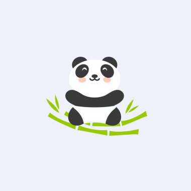 Bambu yuvasında bebek panda, komik ve sevimli Asya ayısı, vektör logosu şablonu.