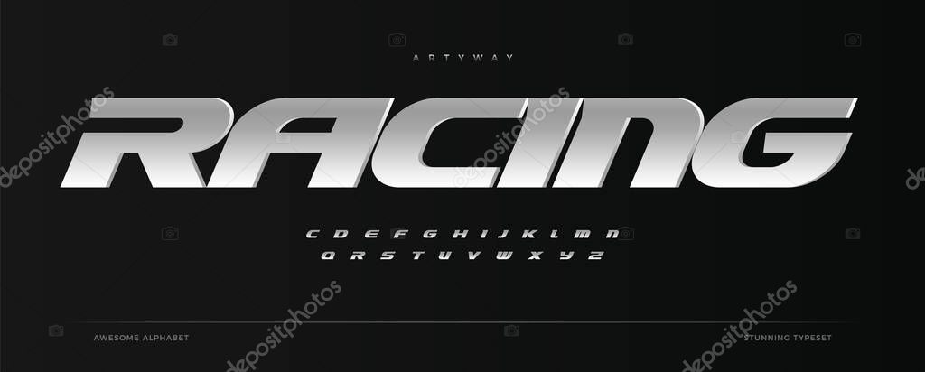 Racing alphabet. Speed sport font, automotive type for modern dynamic logo, headline, auto car branding and merchandise, typography and packaging. Wide bold italic letters, vector typographic design.