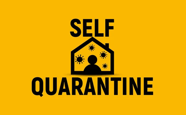 Self quarantine icon, person in house with viruses in air. — Stock Vector