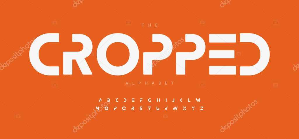 Geometric alphabet letter font. Modern logo typography. Minimal futuristic vector typographic design. Cropped type for abstract logo, headline, title, monogram, lettering, branding, apparel.