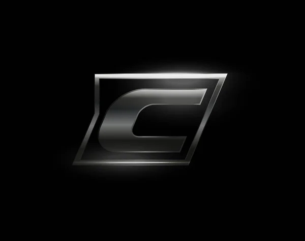 Carbon speed Letter C logo, dark matte metal carbon texture. Drive dynamic steel letter, turbo bold italic chrome logotype for automotive industrial, gym, sport. Vector monogram, emblem — Stock Vector