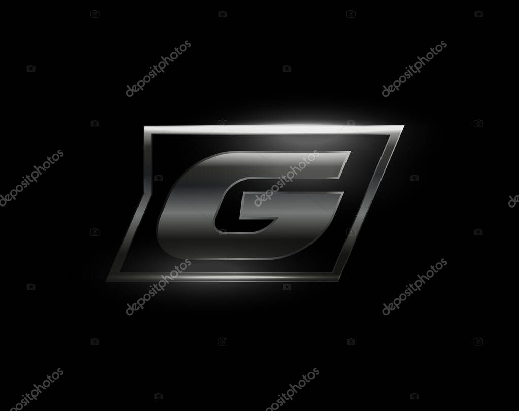 Carbon speed Letter G logo, dark matte metal carbon texture. Drive dynamic steel letter, turbo bold italic chrome logotype for automotive industrial, gym, sport. Vector monogram, emblem.
