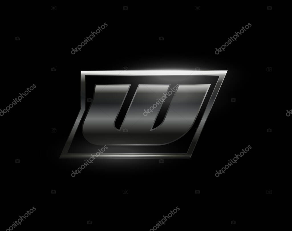Carbon speed Letter W, dark matte metal carbon texture. Drive dynamic steel letter, turbo bold italic chrome logotype for automotive industrial, gym, sport. Vector monogram, emblem.