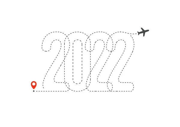 Feliz Ano Novo vetor Ilustração 2022 ano. Direção de caminho de aeronaves de 20 20 números, gráfico de item de destino e partida para bilhete, cartaz, calendário e convite. Viagem aérea descanso de férias — Vetor de Stock